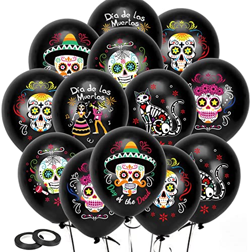 DPKOW 30pcs Le Jour des Morts Ballons Décorations, Mexicaine