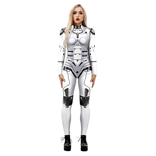 Costume de robot 3D blanc imprimé squelette de robot, costum