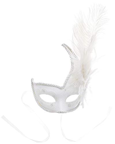 Smiffys Masque de colombine orné, blanc, avec plume