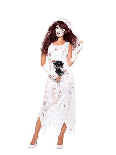 Smiffys Costume de zombie mariée, Blanc, avec robe, gants et