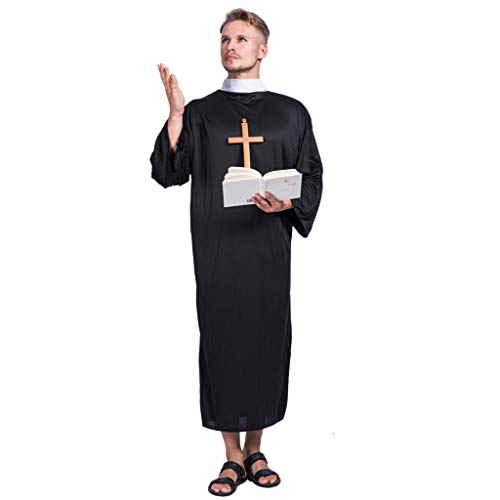 EraSpooky Costume de Moine Prêtre Déguisement Robe Cosplay T