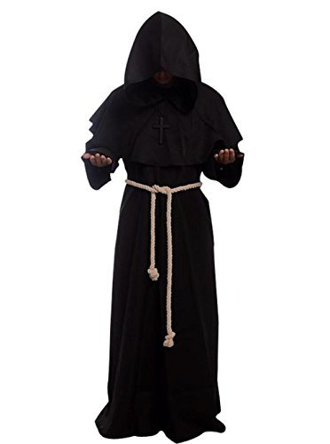 Amayar - Costume de soutane de moine avec capuche, noir, X-L