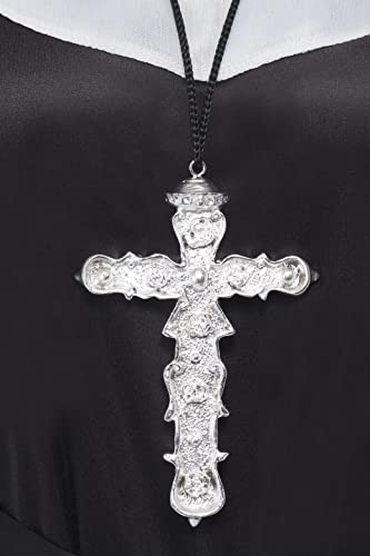 Smiffys Pendentif croix ornée, argent, avec fil noir