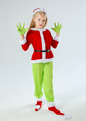 Poerpig Grinch Costume de Noël pour enfant avec masque vert 