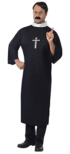 Smiffys Costume de prêtre, noir, avec longue soutane et col 
