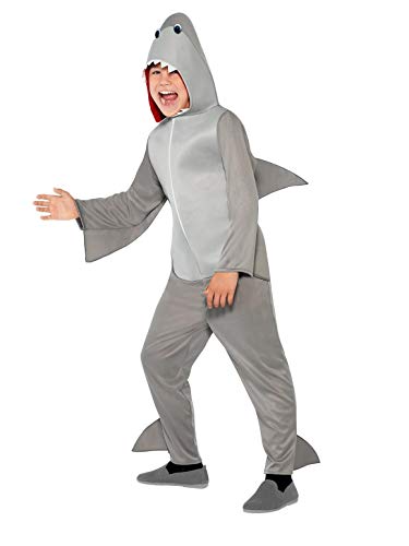 Shark Costume, Grey, with Hooded Jumpsuit & Fins (S)