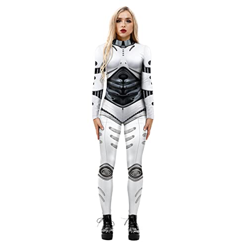 Costume de robocop 3D blanc pour femme - Imprimé squelette r
