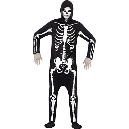Smiffys Costume de squelette, Noir, avec combinaison à capuc