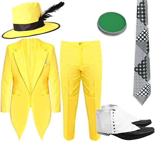 Costume pour homme jaune années 90 avec chapeau le masque. V
