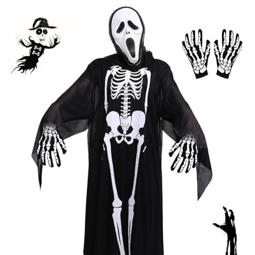 IWTBNOA Lot de 4 costumes de squelette dHalloween avec masqu