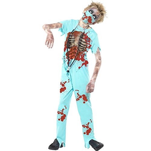 Smiffys Costume chirurgien zombie, Bleu, avec pantalon sangl