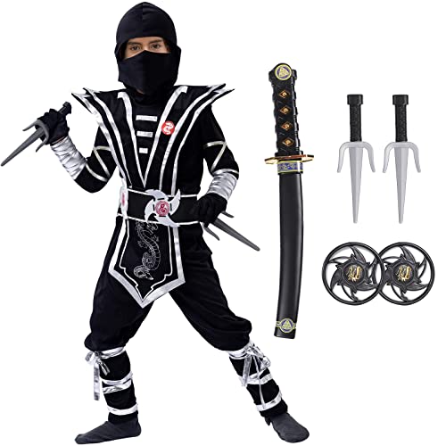 Tacobear Déguisement Ninja Costume Enfant Garçon Argent Noir