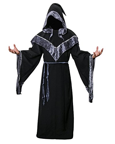 Nofonda Robe de Sorcier Médiéval, Capuchon Noir Mystérieux, 