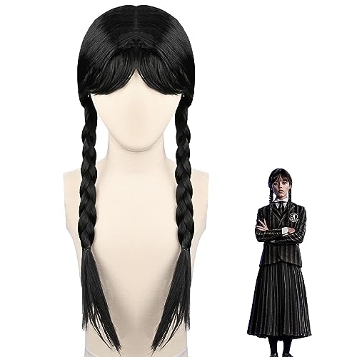 ZWOOS Wednesday Addams Perruque pour Enfants Femme, Wednesda