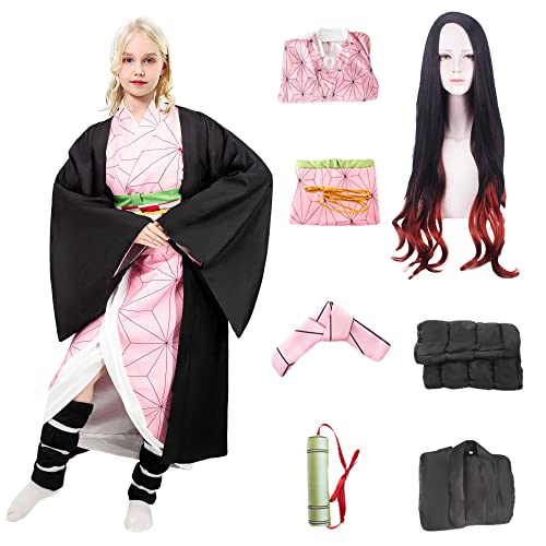 Firecos 9PCS Nezuko Costume Kimono Cosplay Déguisements Avec