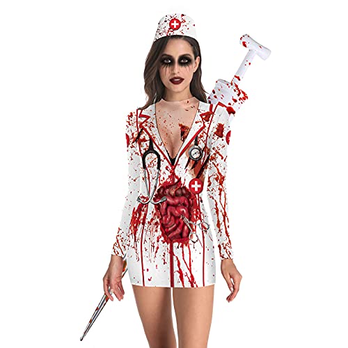 Nileco Halloween Zombie Infirmière Robe,Sanglante Halloween 