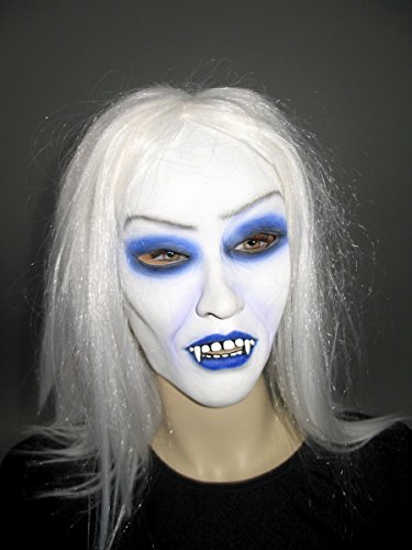 erw.-Femme Vampire Latex Masque gothique avec cheveux