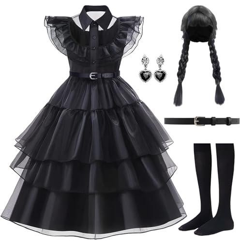 KAKMWAII Robe noire Halloween pour fille, 8 Pièces Robe Cost