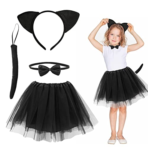 Deguisement Chat Noir Fille，Costume Chat Enfant avec Bandea