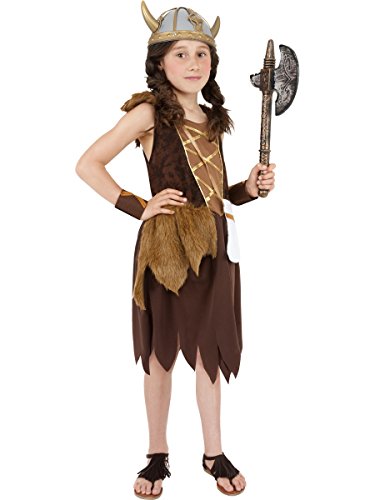 Smiffys Costume fille viking, Marron, avec robe et bracelets