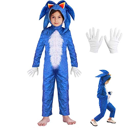 Enfant Fille Garçon Costume Sonic Hedgehog Jumpsuit + Headpi