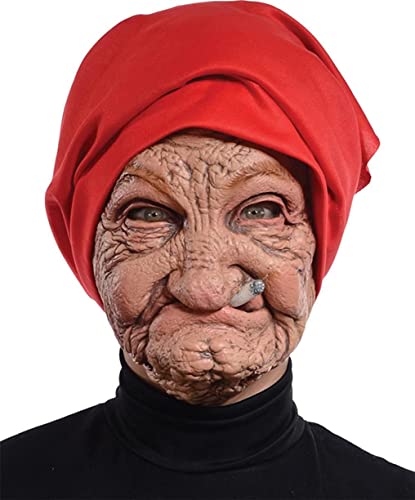 Couvre-visage en latex de vieille mamie pour Halloween avec 