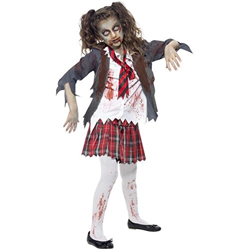 Smiffys Costume écolière zombie, Gris, avec jupe, veste, fau