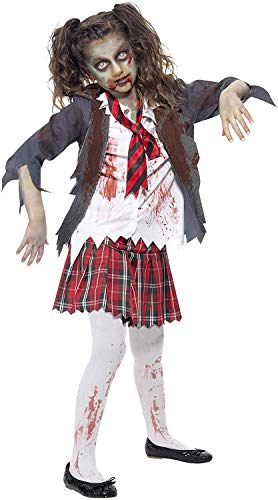 Aptafêtes- Smiffys Costume écolière Zombie, Gris, avec Jupe,