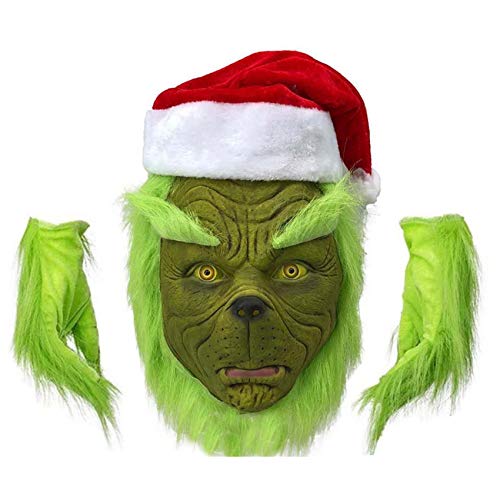 KJHG Noël Grinch Green Monster Santa Cosplay DéGuisement,Hal