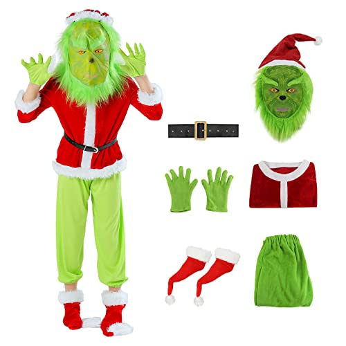 YEAJION Costume de Noël Grinch pour Enfant Furry ave Masque 