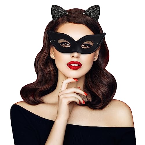 EQLEF Catwoman masque et serre tete oreille de chat, masque 