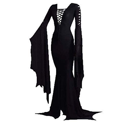 Womens Morticia Addams Floor Robe Costume Sexy Gothique Sorc