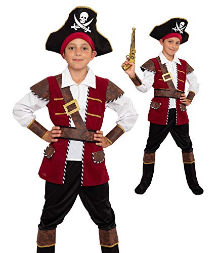 Magicoo Deguisement Pirate Enfant garçon de 3 à 12 Ans Rouge