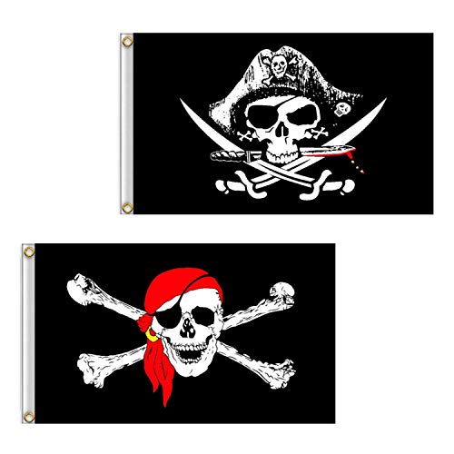 Isuraul Lot de 2 drapeaux de pirate Motifs tête de mort (éch