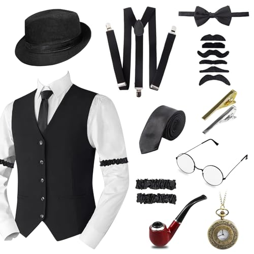 18PCS 1920s Accessoire Homme Kit,Great Gatsby Gangster Costu