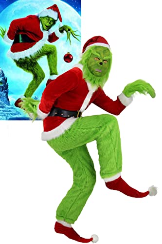 Grinch Costume 7 pièces vert grand monstre pour adulte homme