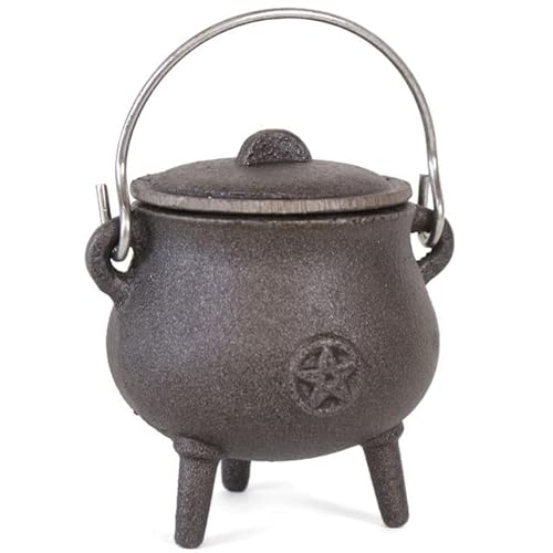 Attractive Small Cast Iron Cauldron With Pentagram Design Pl
