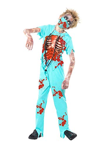 Smiffys Costume chirurgien zombie, Bleu, avec pantalon sangl