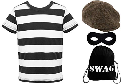 Costume de cambrioleur pour enfant – T-shirt rayé noir et bl