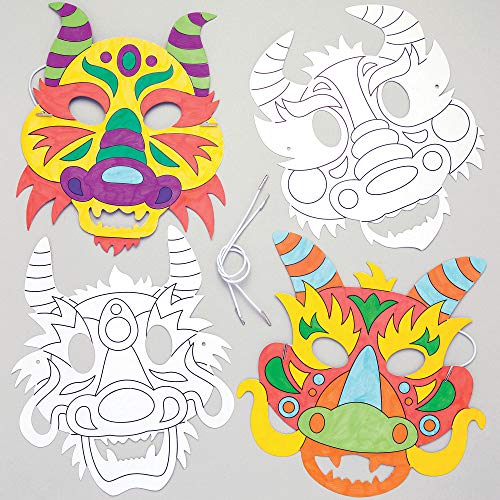 Baker Ross Masques de dragons à colorier (Lot de 8) - Loisir