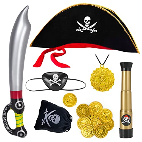 Aurasky Ensemble Pirate Enfant 7 Pièces,Capitaine Pirate Cha