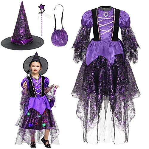 Déguisement Halloween Fille Lumineux Costume Sorcière Enfant