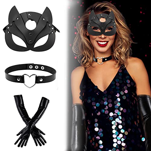 OHSN Masque Catwoman 3pcs Femme Masque Cuir Pu Halloween Mas