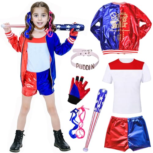 Deguisement Harley Quinn Costume Enfant 8-10 ans avec Veste 