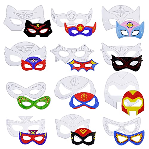 BIGKASI 24 pcs Masque de Super Héros, Masque à Colorier Enfa