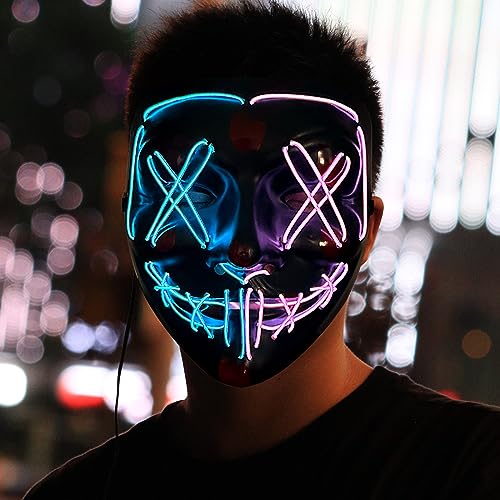 SHIYOUO LED Masque Halloween, Masque de Purge de 3 Modes Cli