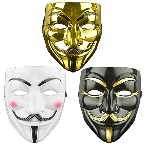 DWTECH Lot de 3 masques Guw Fawkes pour adultes/enfants, mas
