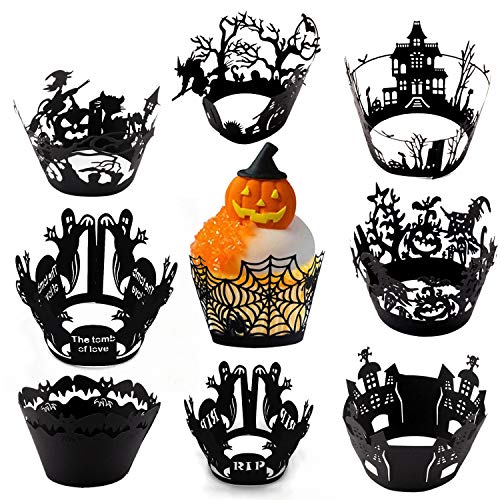 HOWAF 9 Style Halloween Cupcake Wrappers Décoration, 36pcs C