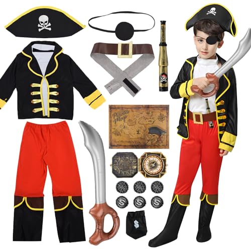 Pirate Costume Enfant, 17 pièces Déguisement de Pirate Acces