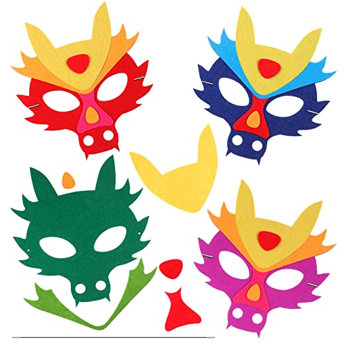 4 Sets de Masques en Feutre de Dragon du Nouvel An Chinois M